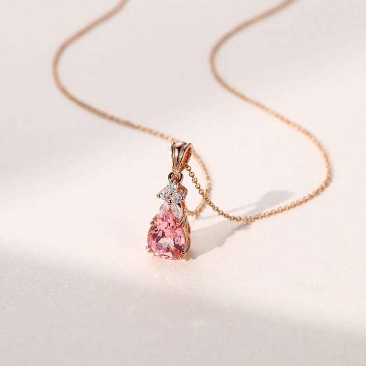Pear Cut Pink Sapphire Lab Grown Diamond Pendant Necklace