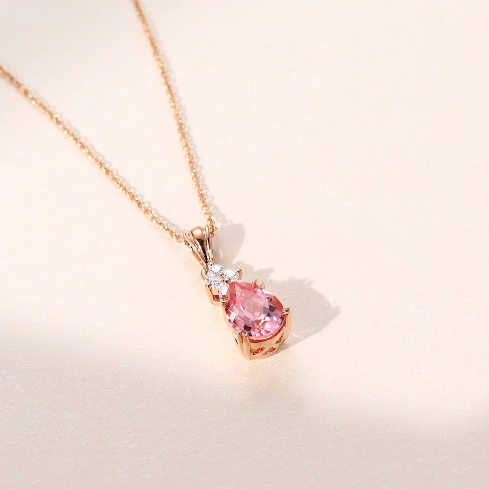 Pear Cut Pink Sapphire Lab Grown Diamond Pendant Necklace