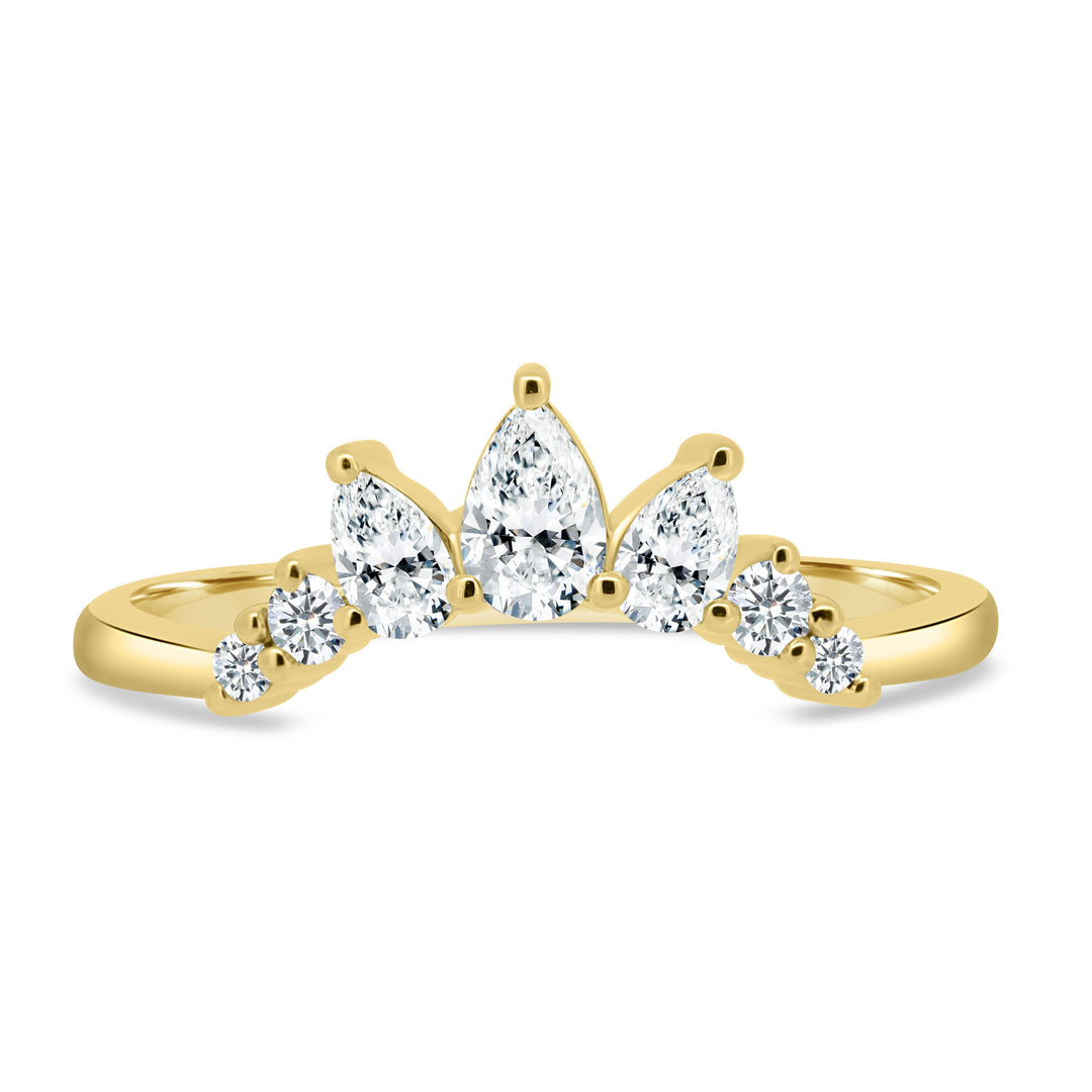 Pear And Round Accent Stone Curved Wedding Band