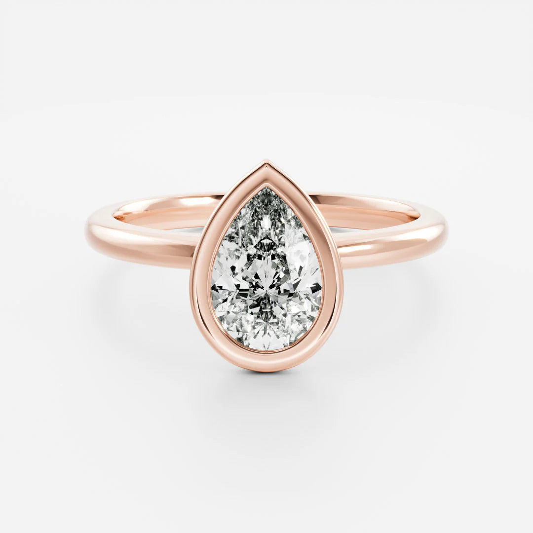 pear cut bezel solitaire engagement ring 1.5 carat lab diamond IGI certified