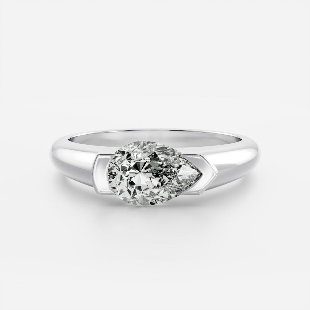 pear cut half bezel signet engagement ring 1 carat lab diamond IGI USA