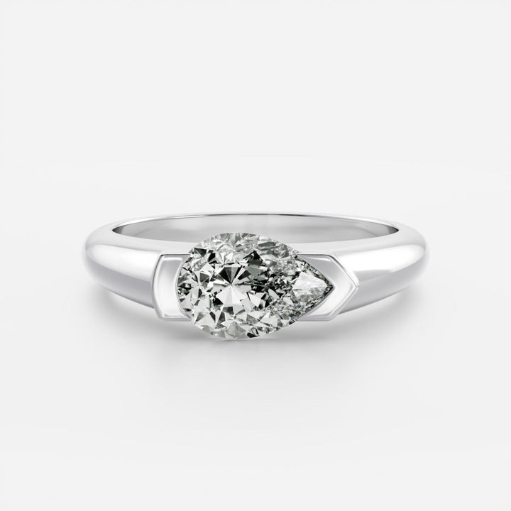 pear cut half bezel signet engagement ring 1 carat lab diamond IGI USA