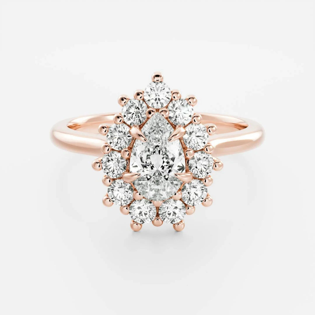 lab grown pear diamond halo cluster ring IGI certified USA