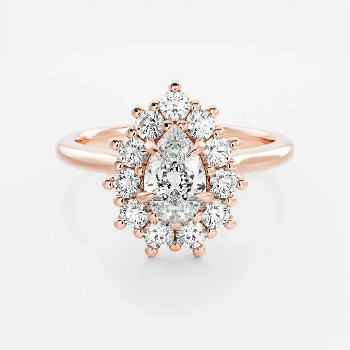 lab grown pear diamond halo cluster ring IGI certified USA
