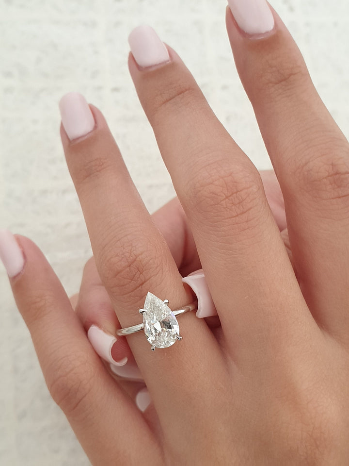 Lab Grown Pear Hidden Halo Ring