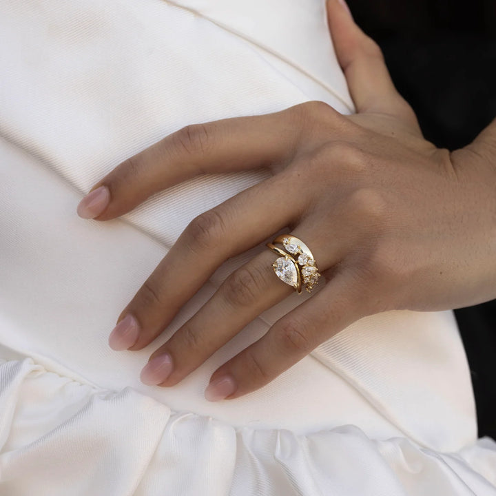 timeless east west pear curved engagement ring IGI USA