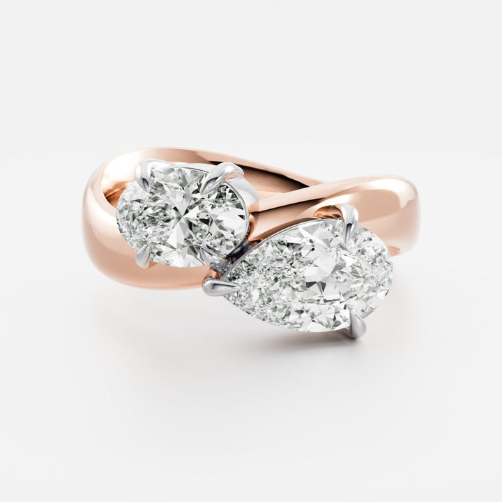elegant pear oval toi et moi diamond ring IGI certified USA