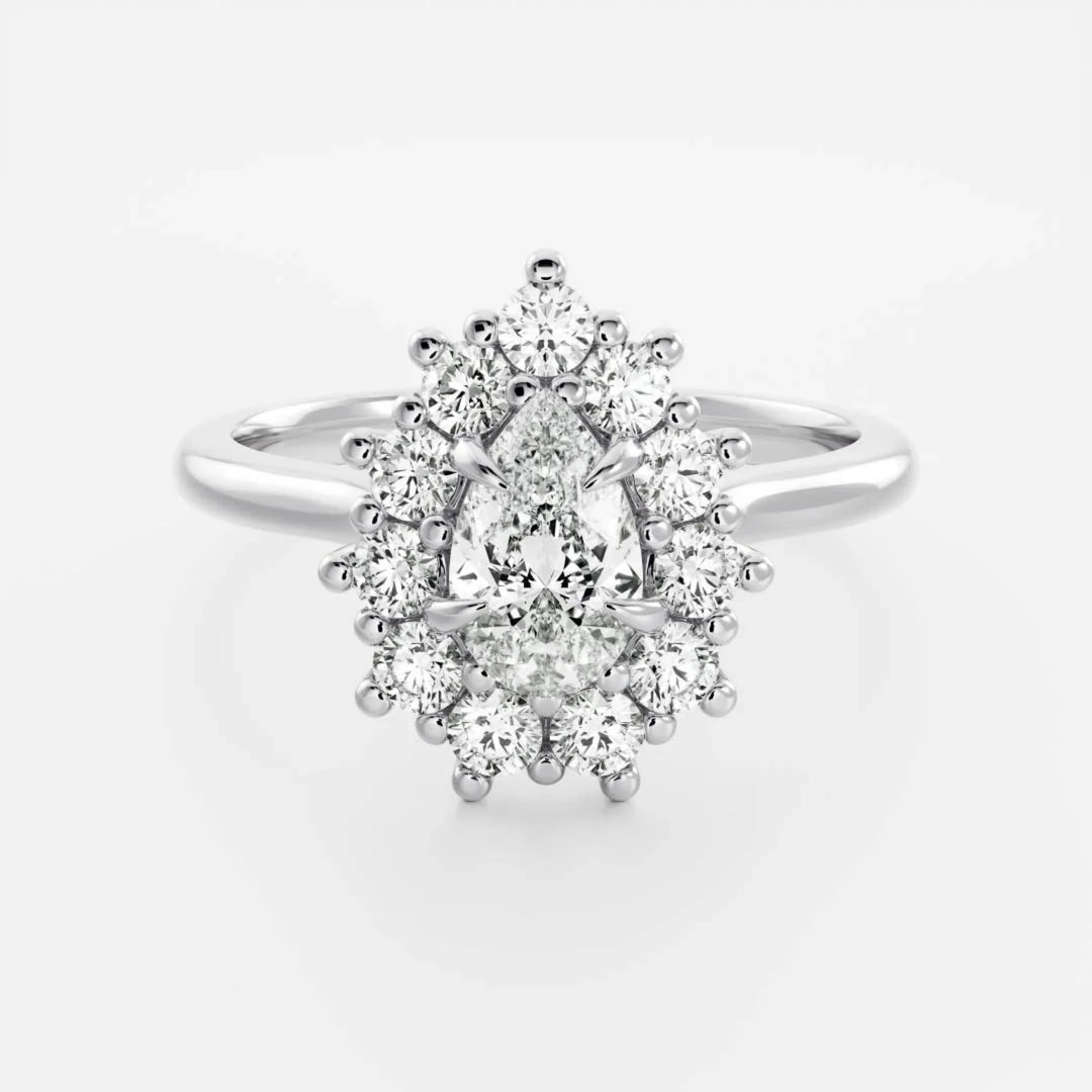 modern pear halo cluster engagement ring lab grown diamond IGI USA