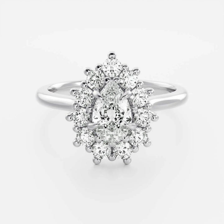 modern pear halo cluster engagement ring lab grown diamond IGI USA