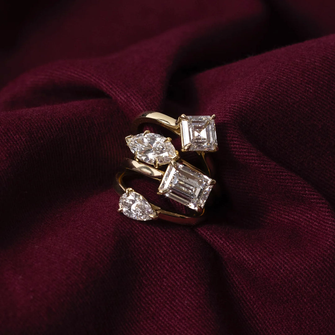 minimalist east west pear cathedral engagement ring IGI USA