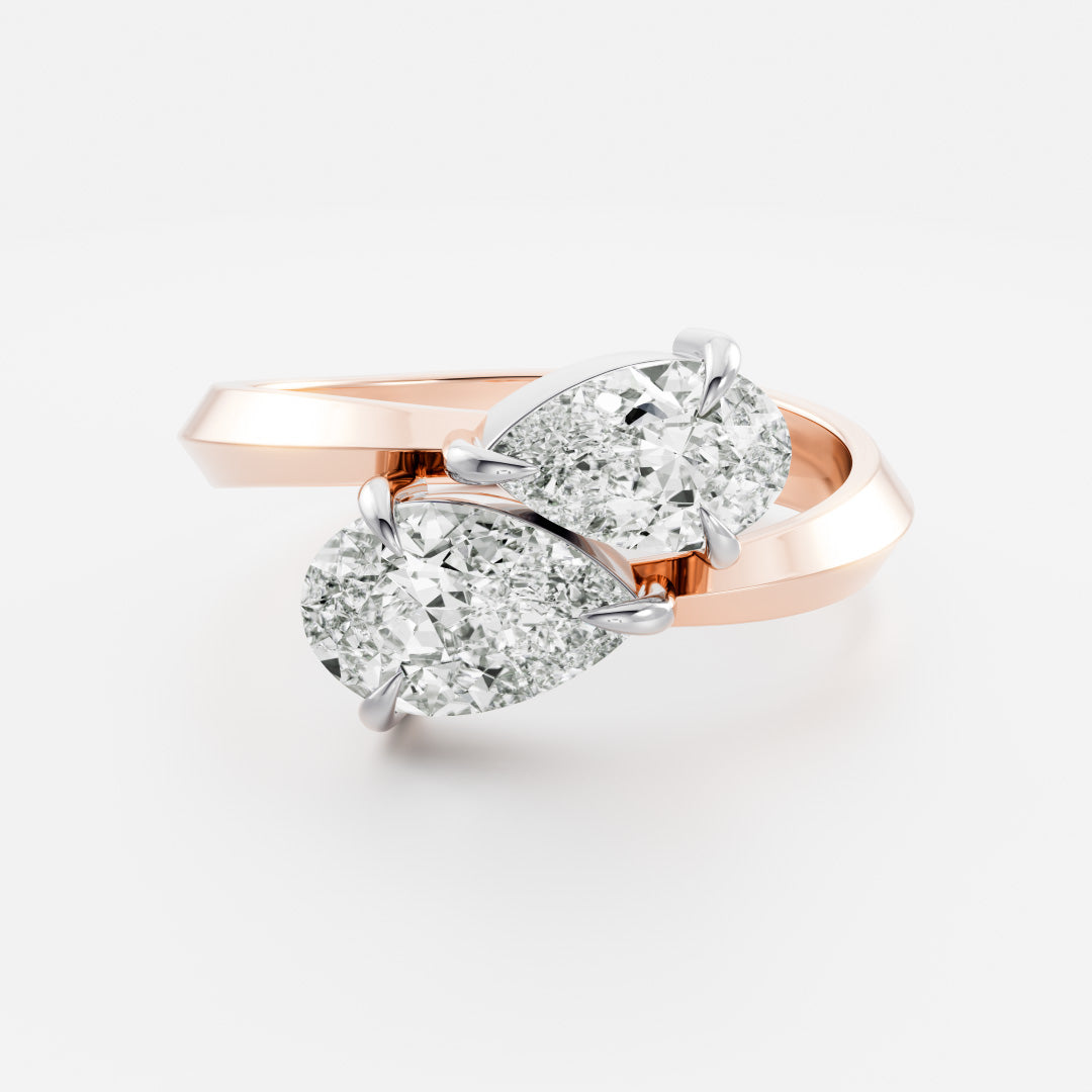 elegant pear twisted knife edge toi et moi engagement ring IGI USA