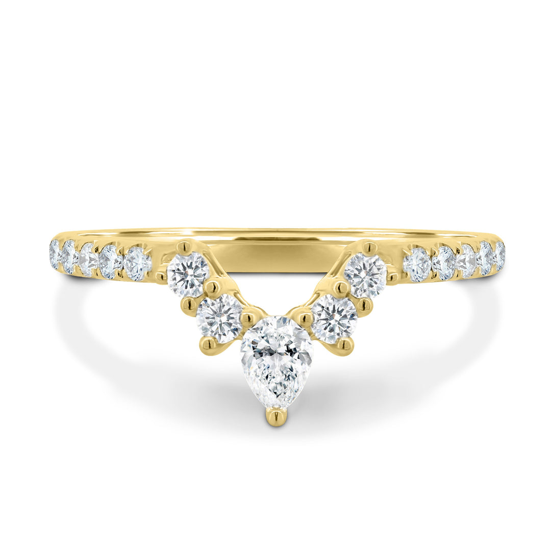 Pear Round Accent Stone Curved Pave Wedding Band