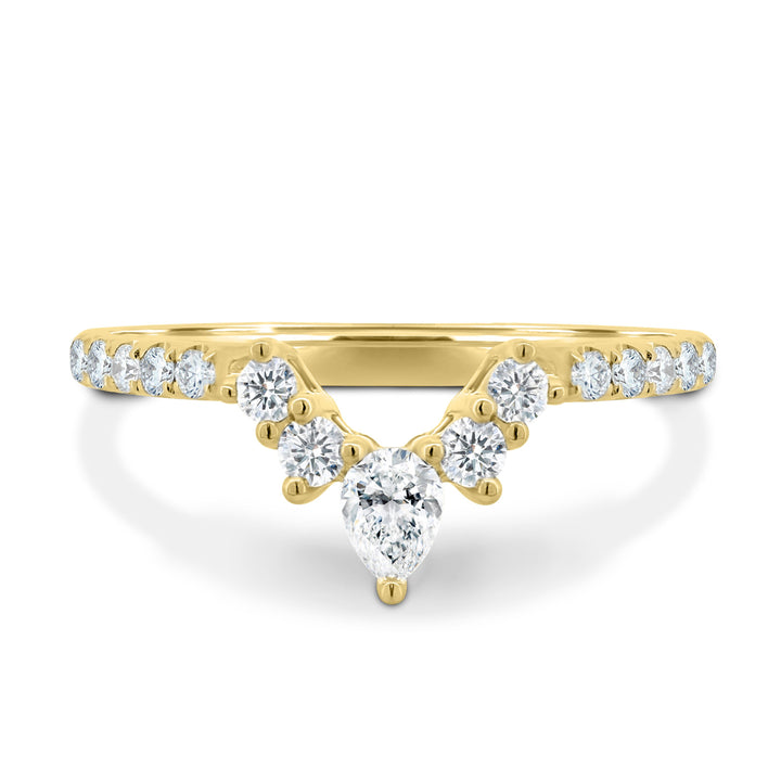 Pear Round Accent Stone Curved Pave Wedding Band