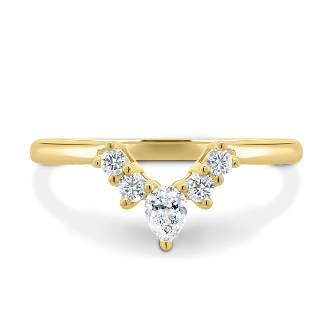 Pear Round Accent Stone Curved Wedding Band