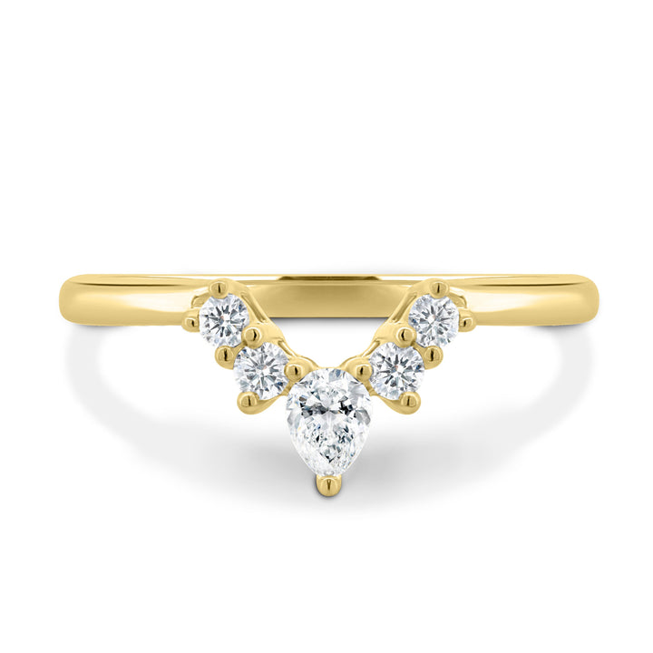 Pear Round Accent Stone Curved Wedding Band