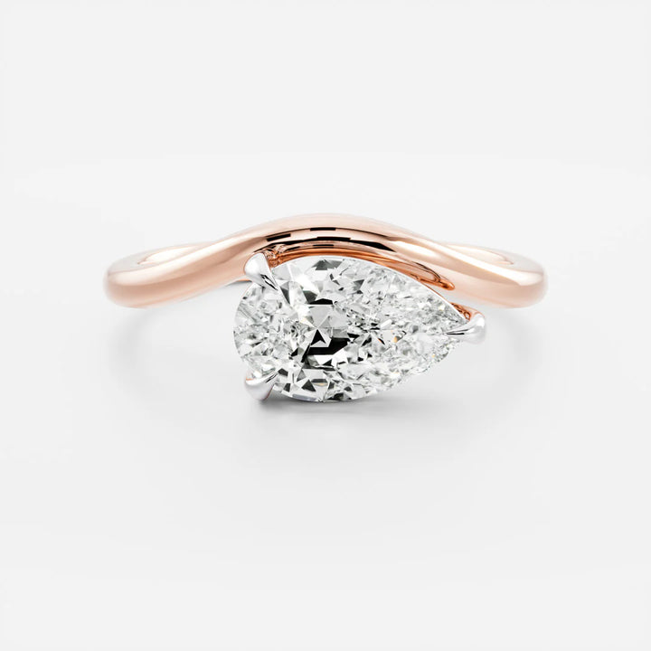east west pear curved engagement ring lab diamond solitaire 1.5ct USA