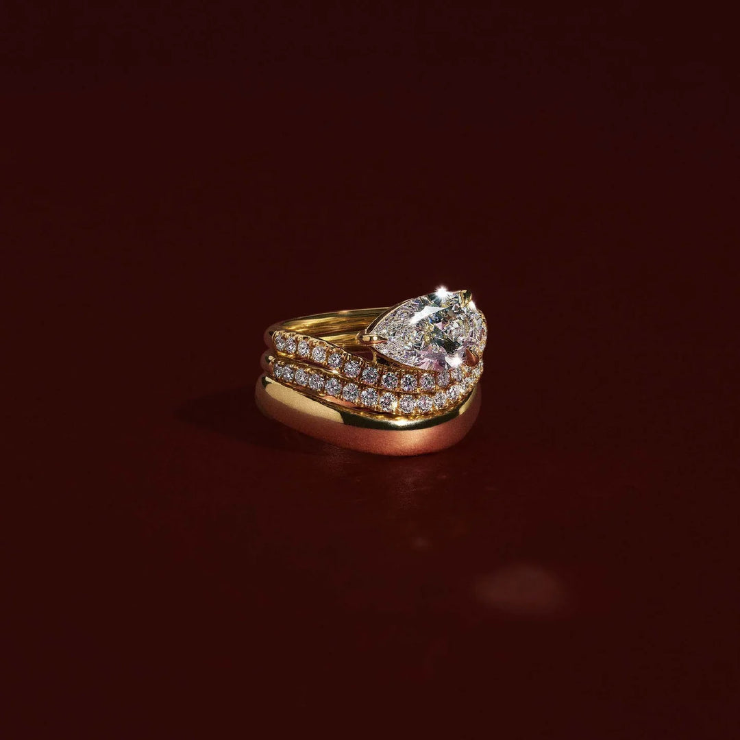 minimalist east west pear curved engagement ring IGI certified USA