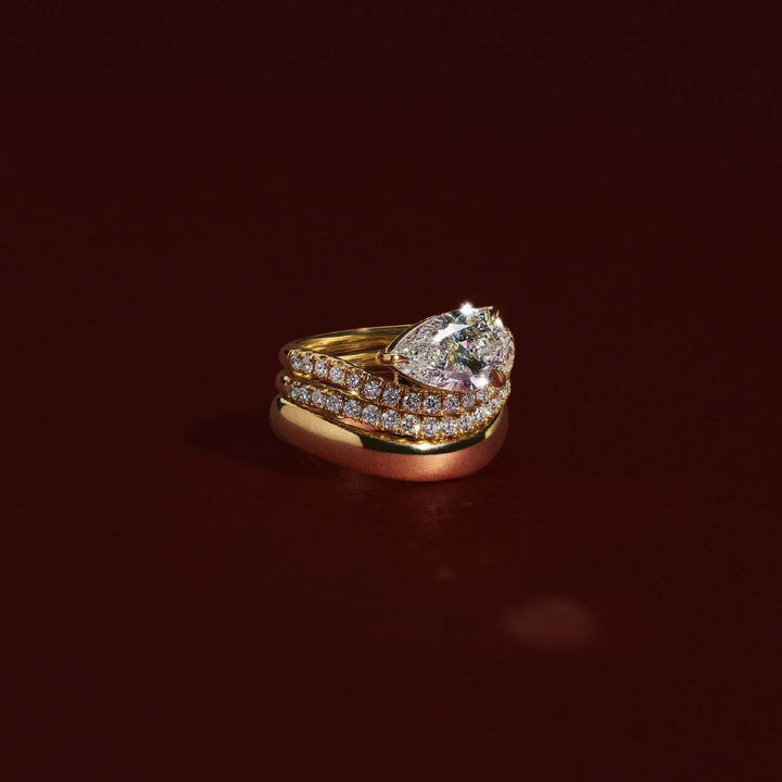 minimalist east west pear curved engagement ring IGI certified USA