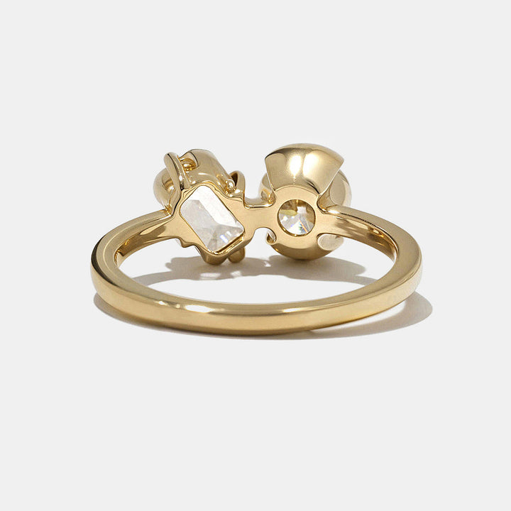 0.80CT Bezel Set Round & Emerald Lab Grown Diamond Toi Et Moi Engagement Ring