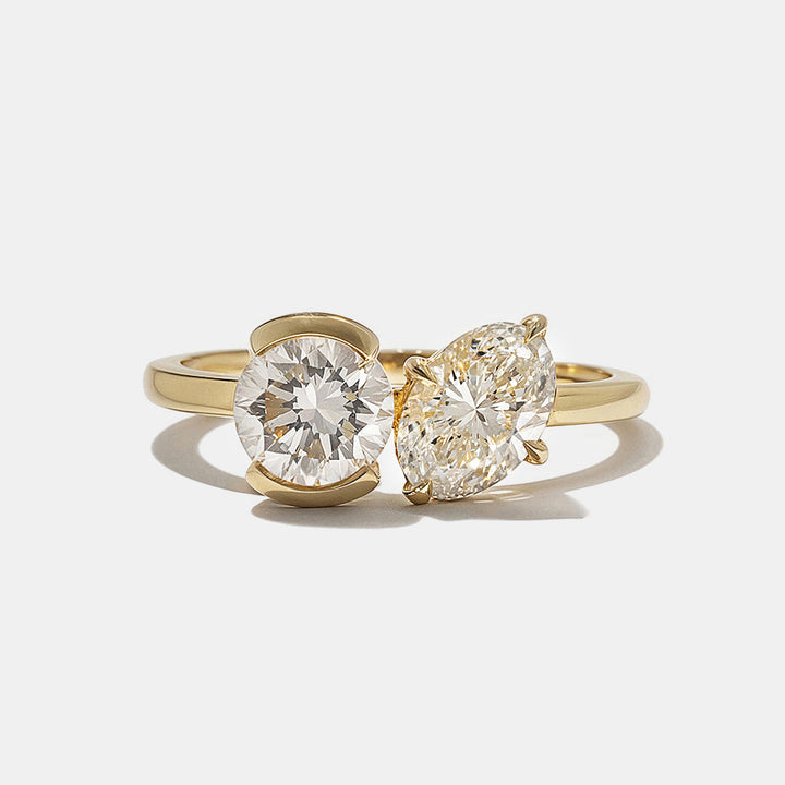 0.80CT Bezel Set Round & Oval Lab Grown Diamond Toi Et Moi Engagement Ring