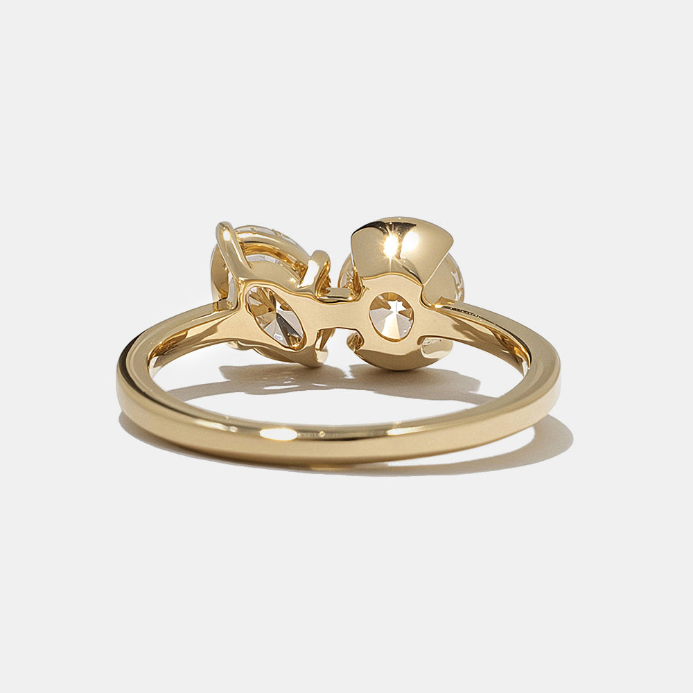 0.80CT Bezel Set Round & Oval Lab Grown Diamond Toi Et Moi Engagement Ring