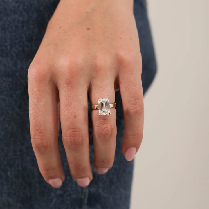 Emerald Solitaire Lab Diamond Ring