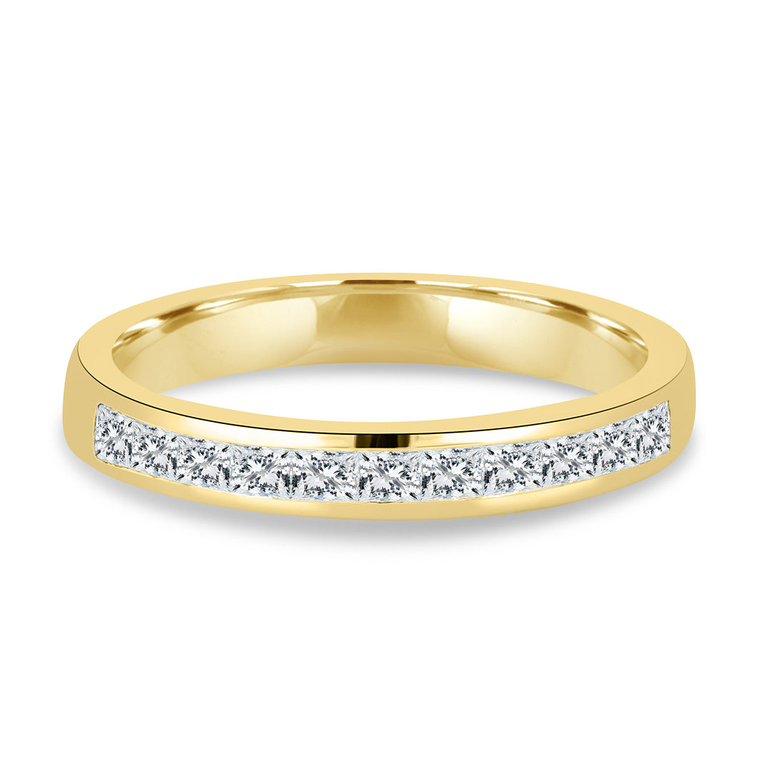 Princess cut channel set wedding band