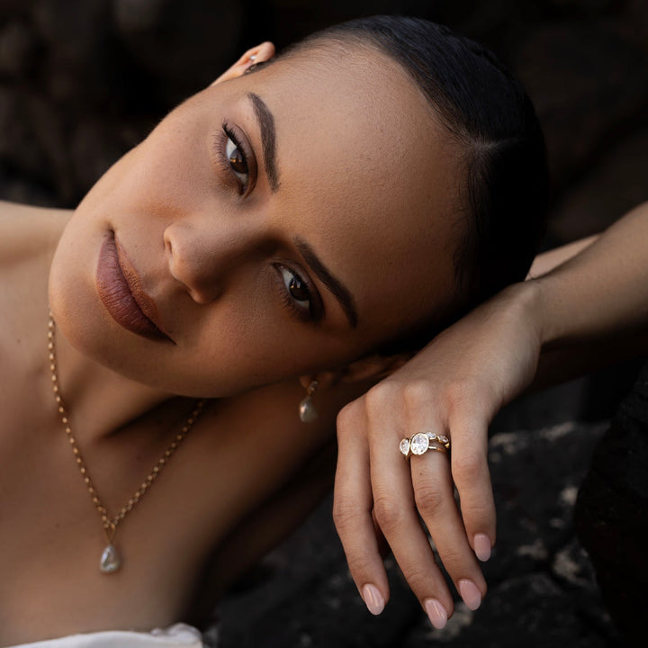 1.0CT Bezel Set Oval & Pear Cut Lab Grown Diamond Toi Et Moi Engagement Ring