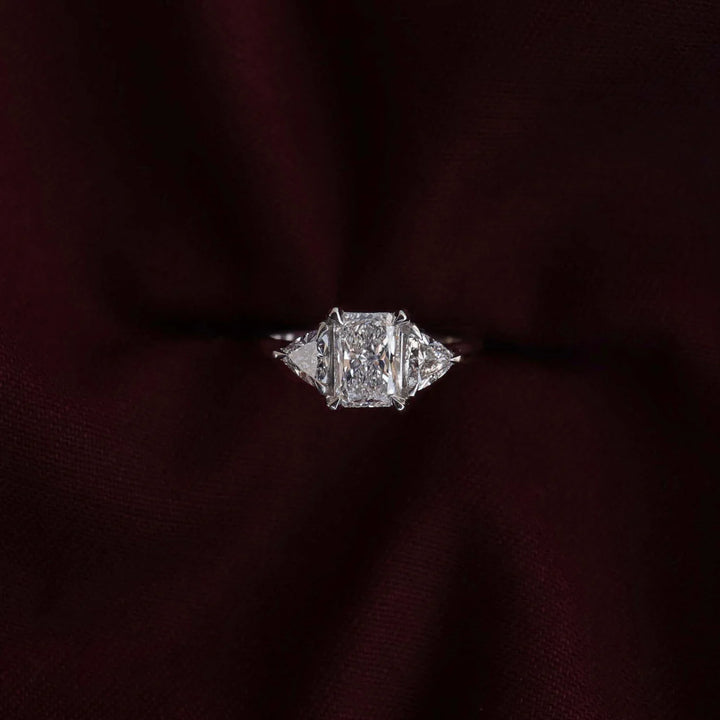 2.0ct Radiant Cut Three Stone Lab Grown Diamond Engagement Ring