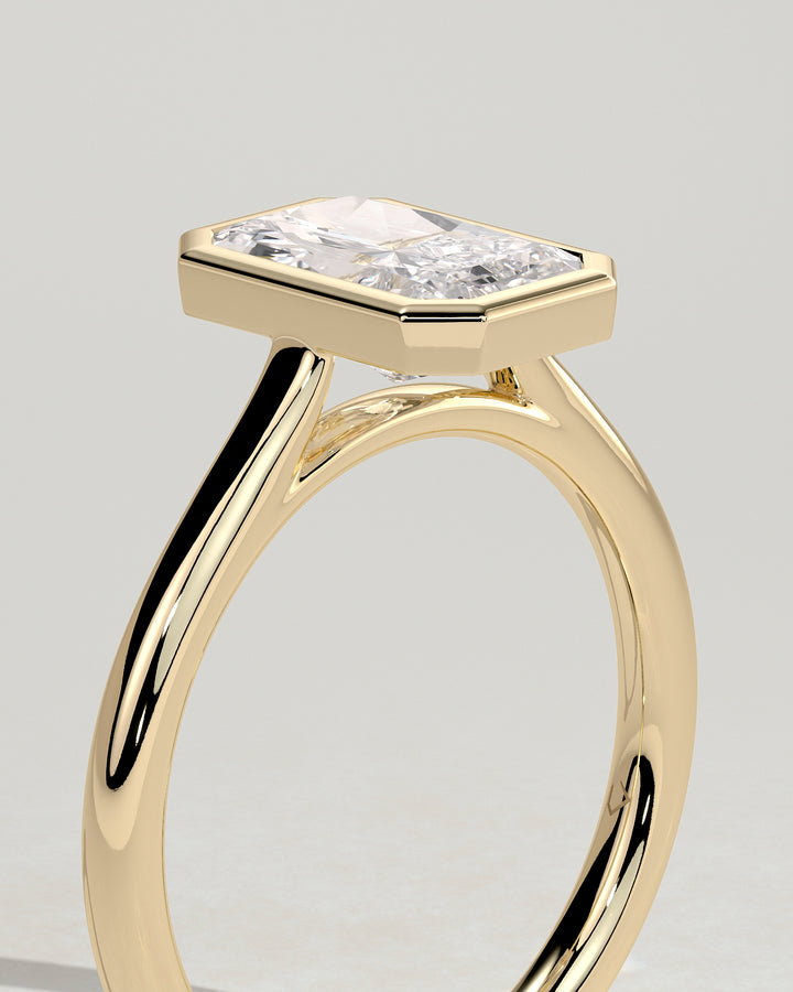 radiant bezel set engagement ring cathedral 2 carat IGI certified