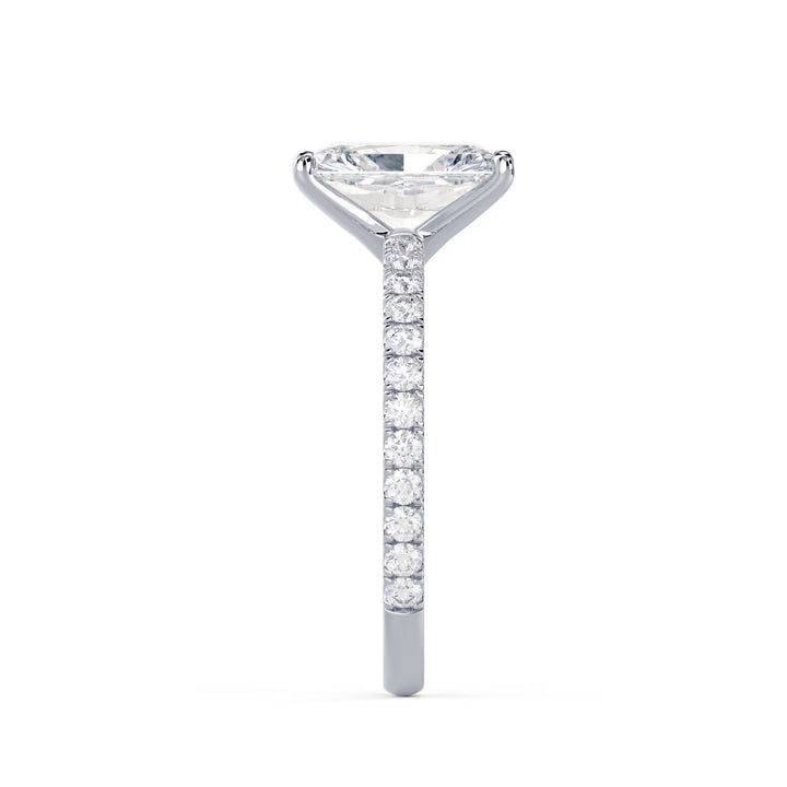 lab grown radiant diamond CVD engagement ring pavé setting