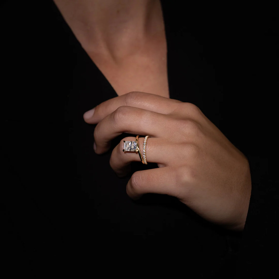 radiant cut double band engagement ring pavé USA 2 carat