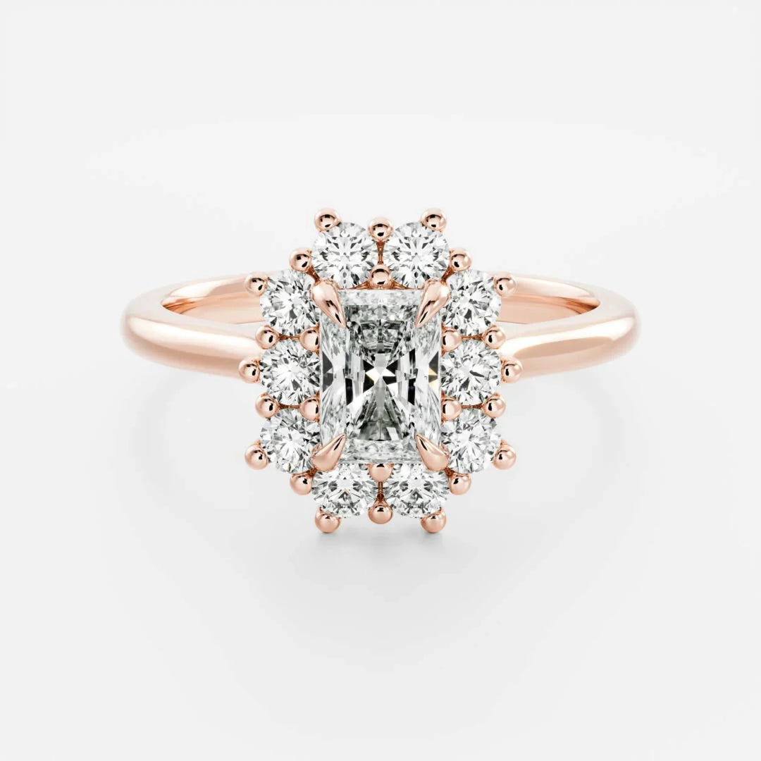 radiant halo cluster engagement ring petite lab diamond USA 1ct