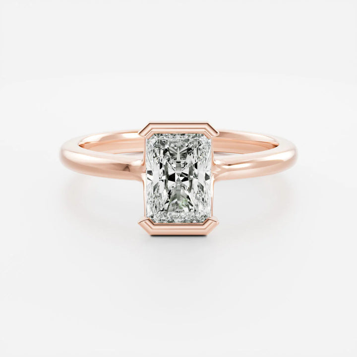 radiant cut half bezel solitaire engagement ring 2 carat lab diamond IGI certified