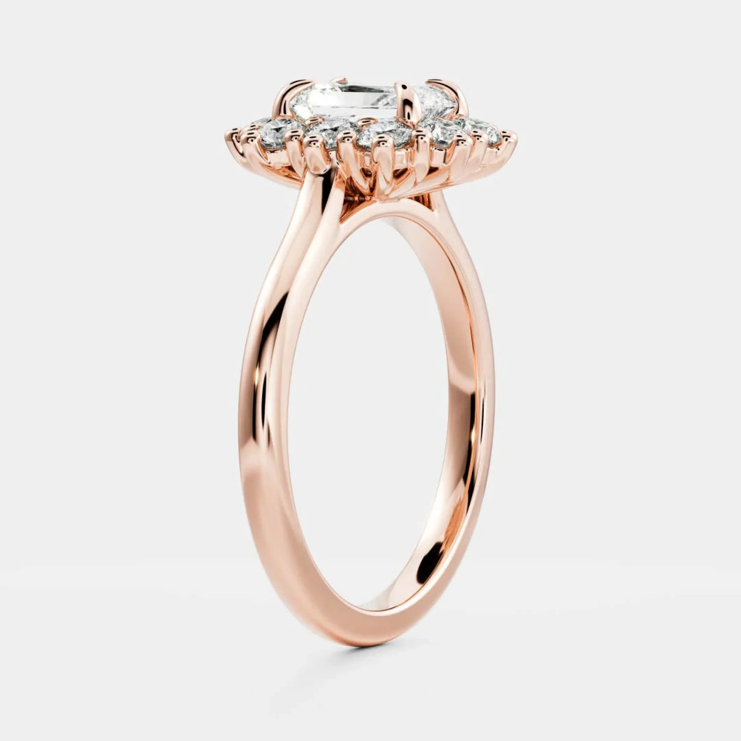 modern radiant halo cluster engagement ring lab grown diamond IGI USA