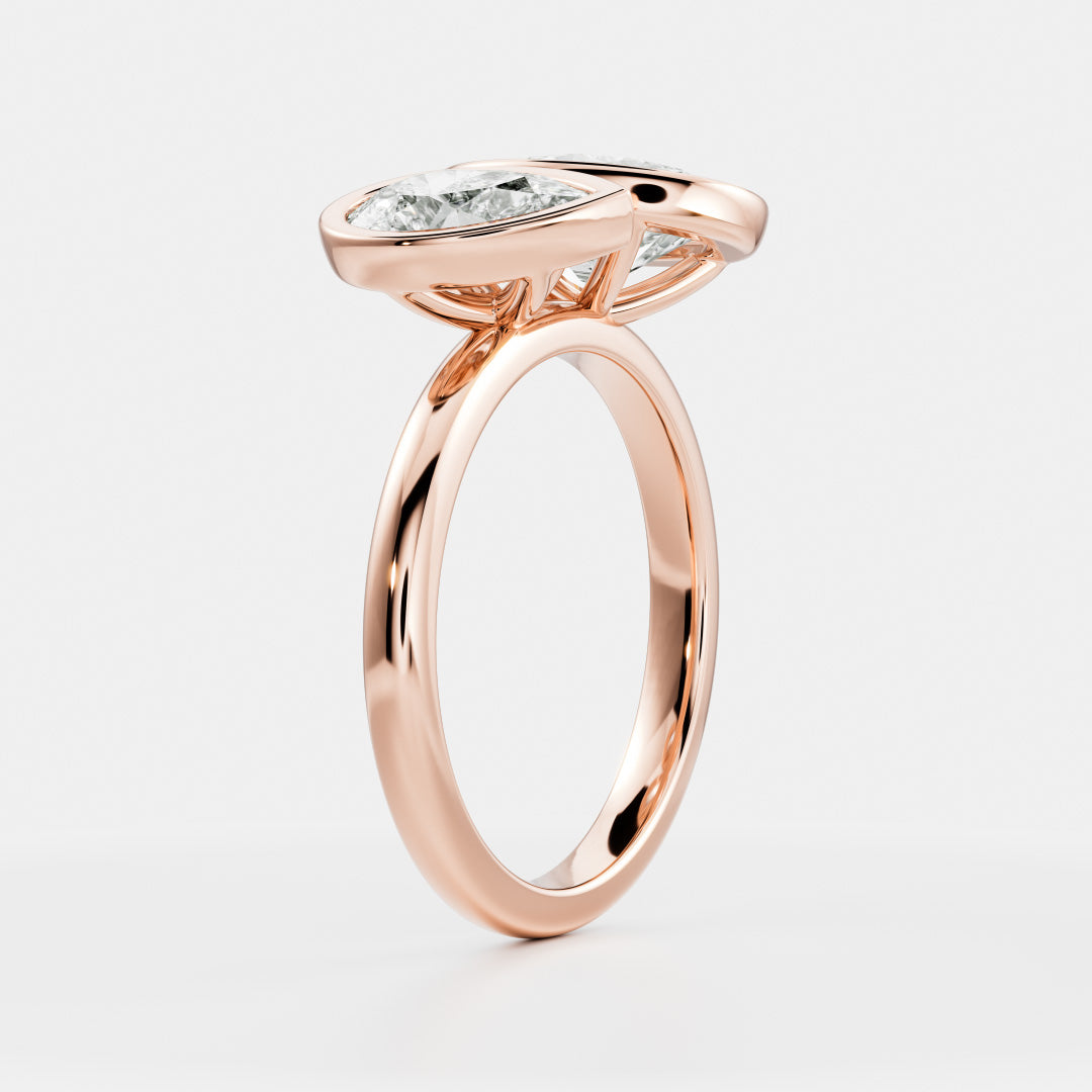 1.0CT Bezel Set Oval & Pear Cut Lab Grown Diamond Toi Et Moi Engagement Ring