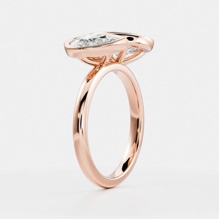 1.0CT Bezel Set Oval & Pear Cut Lab Grown Diamond Toi Et Moi Engagement Ring