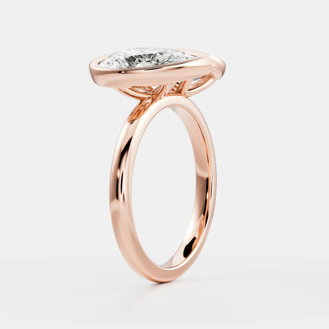 1.0CT Bezel Set Pear & Elongated Cushion Cut CVD Diamond Toi Et Moi Engagement Ring