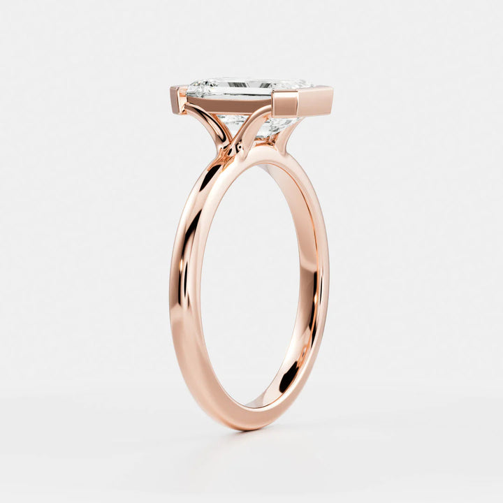 2.0CT Half Bezel Set Emerald Cut Lab Grown Diamond Solitaire Engagement Ring