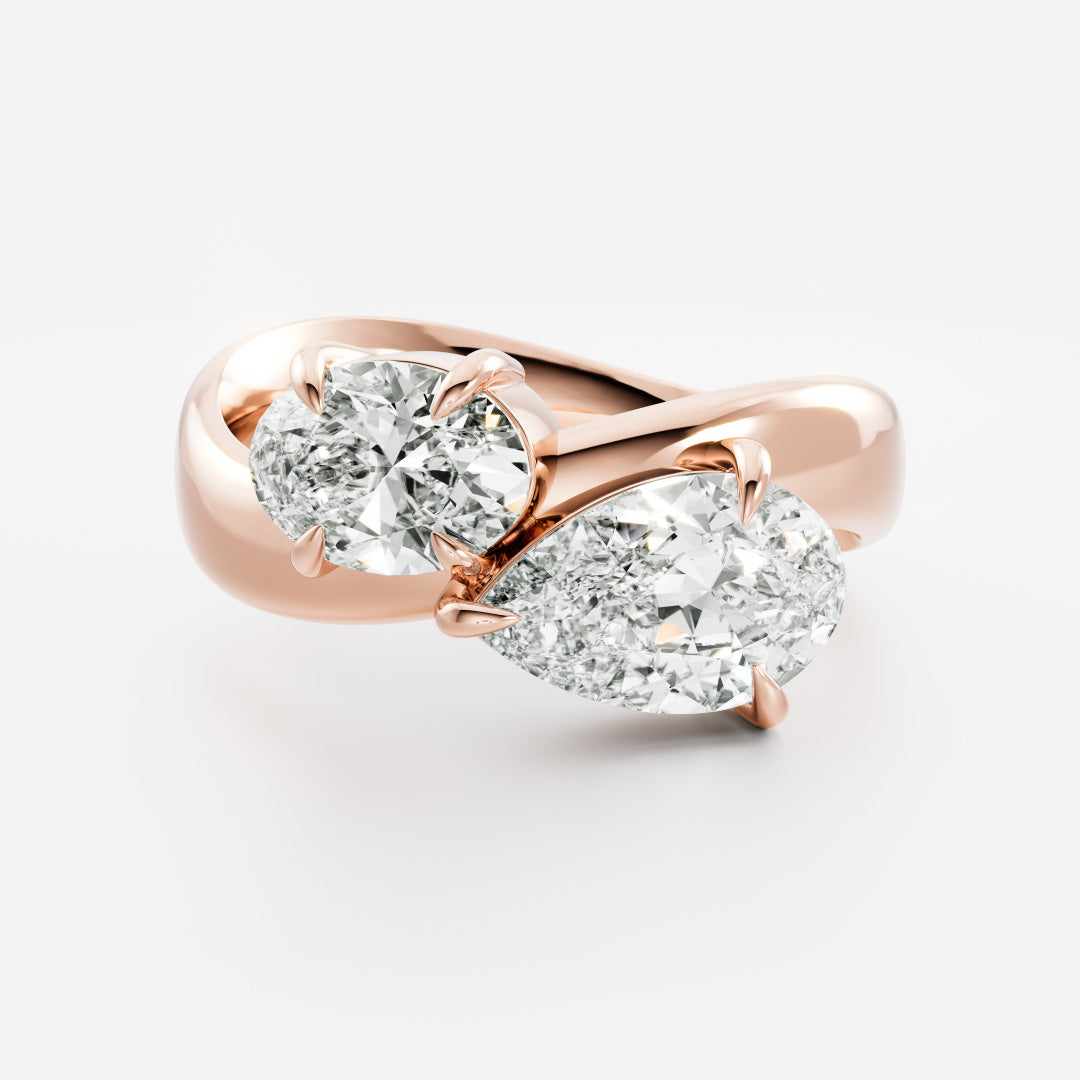 1.0CT Pear & Oval Cut IGI Certified CVD Diamond Curved Toi et Moi Engagement Ring
