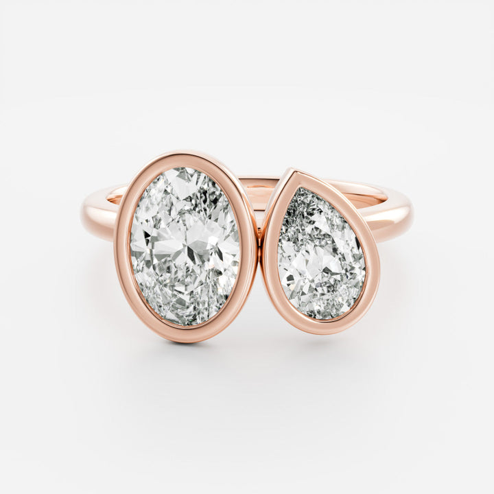 1.0CT Bezel Set Oval & Pear Cut Lab Grown Diamond Toi Et Moi Engagement Ring