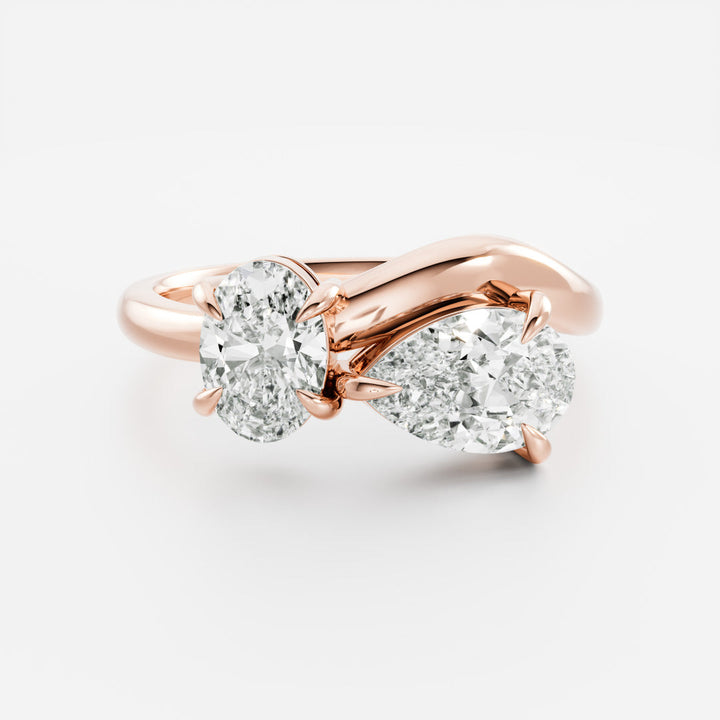 1.0CT East West Pear & Oval Cut Lab Grown Diamond Curved Toi et Moi Engagement Ring