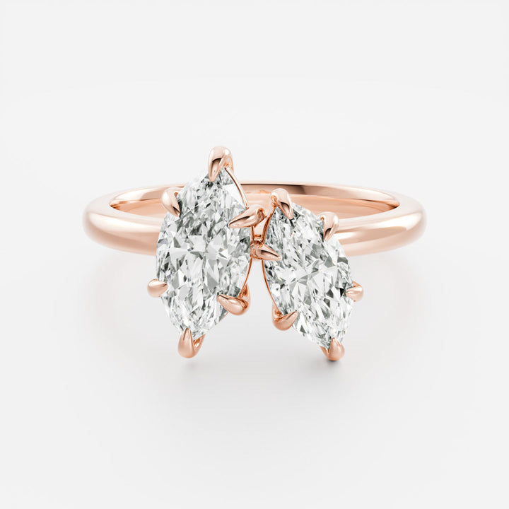 1.0CT Marquise Cut IGI Certified CVD Diamond Toi Et Moi Engagement Ring