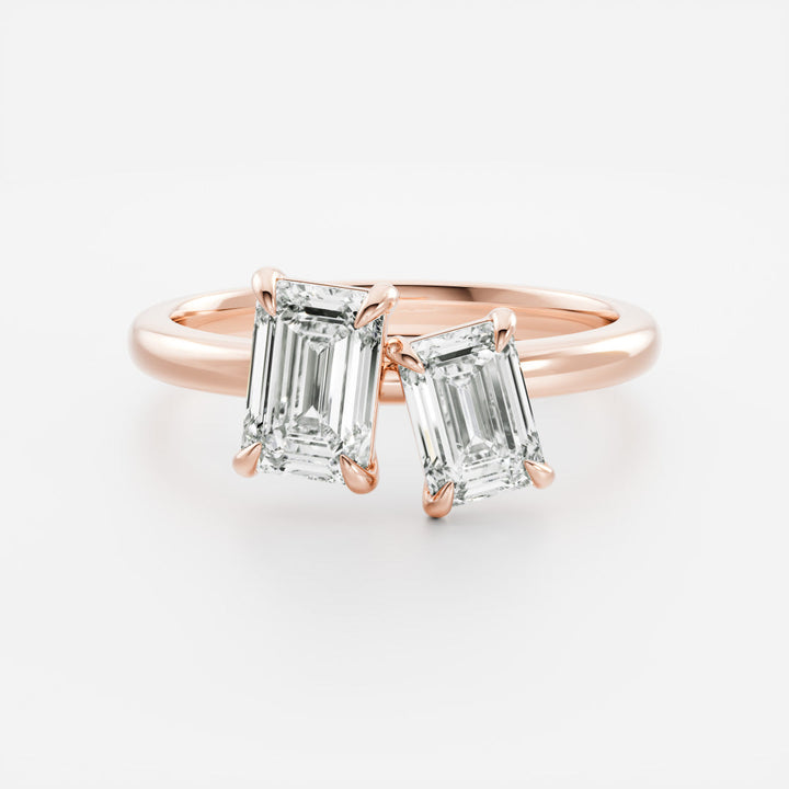 1.0CT Emerald Cut Lab Grown Diamond Toi Et Moi Engagement Ring