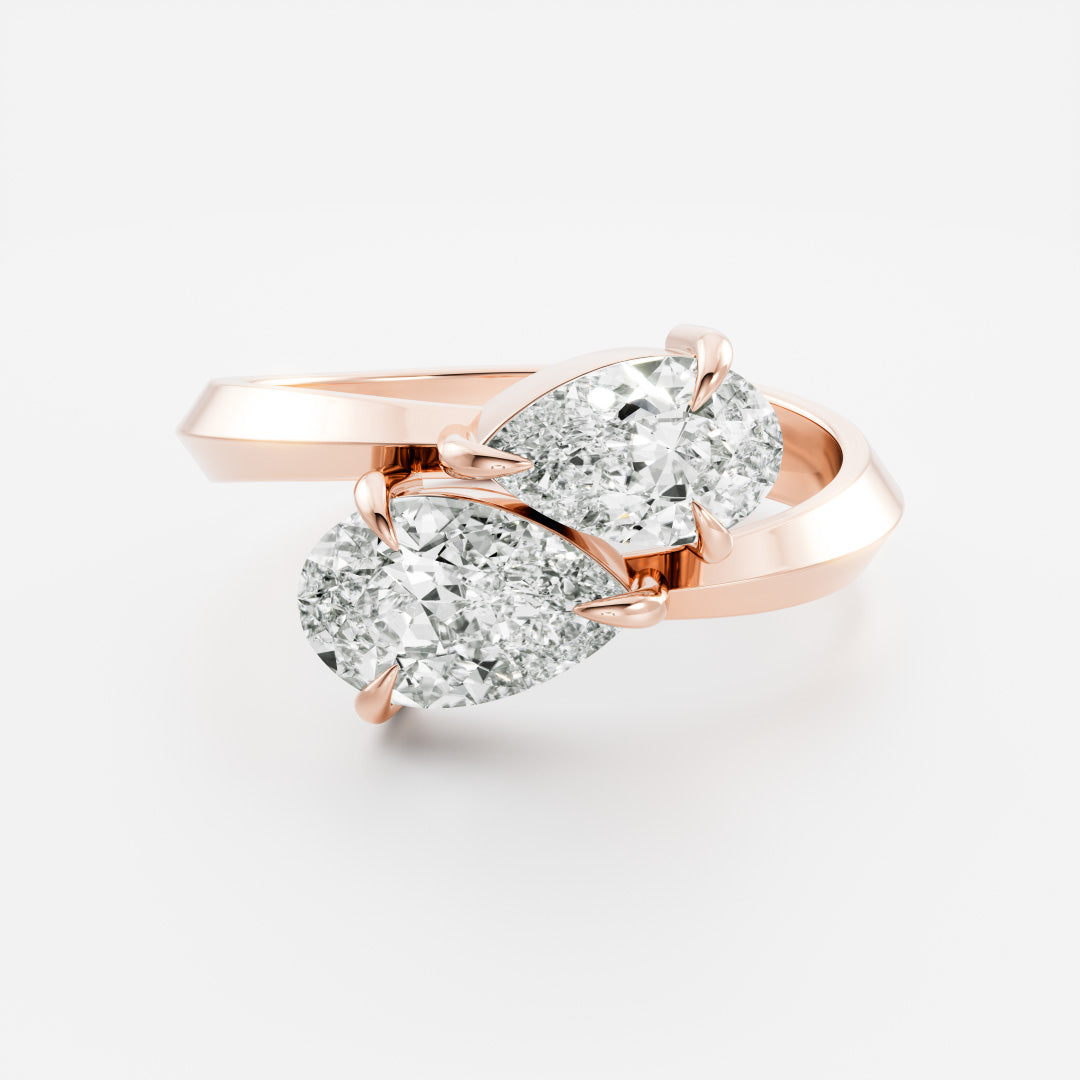 1.0CT Pear Cut Lab Grown Diamond Twisted Knife Edge Toi Et Moi Engagement Ring