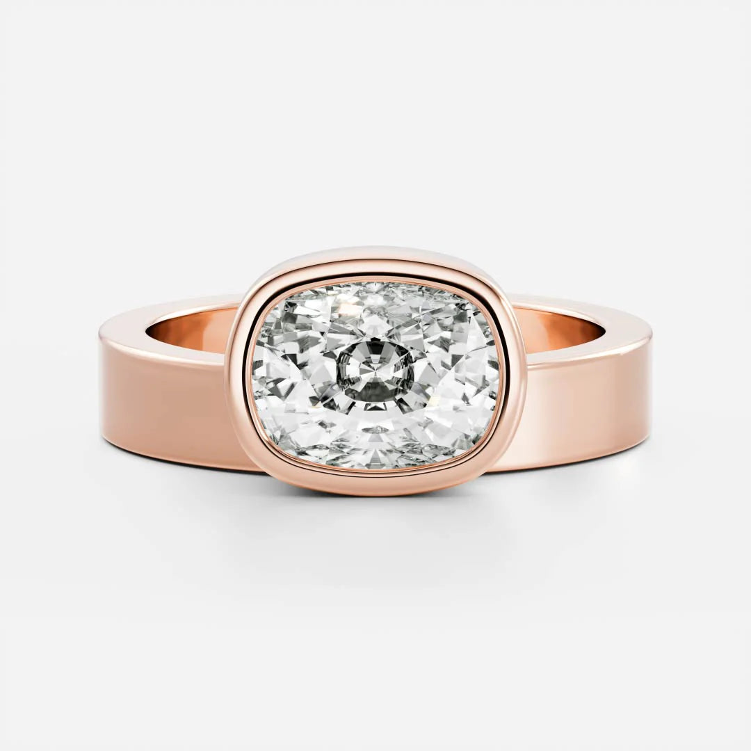 1.0ct Elongated Cushion East West Cut Bezel Solitaire Band Unique Engagement Ring