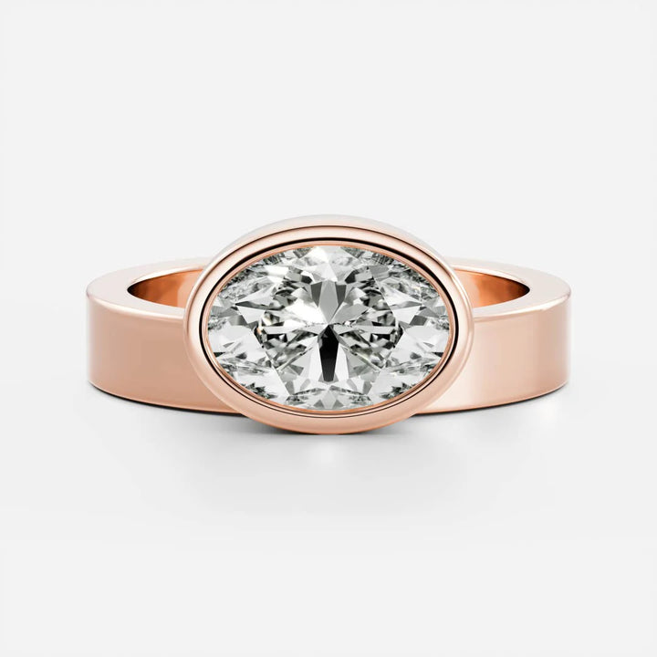 1.0ct Oval East West Cut Bezel Solitaire Band Unique Engagement Ring