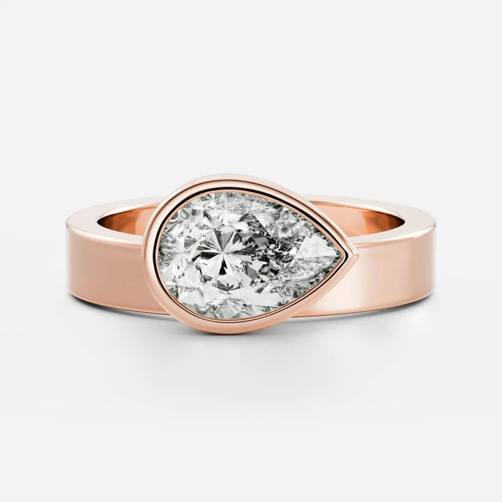 1.0ct Pear East West Cut Bezel Solitaire Band Unique Engagement Ring