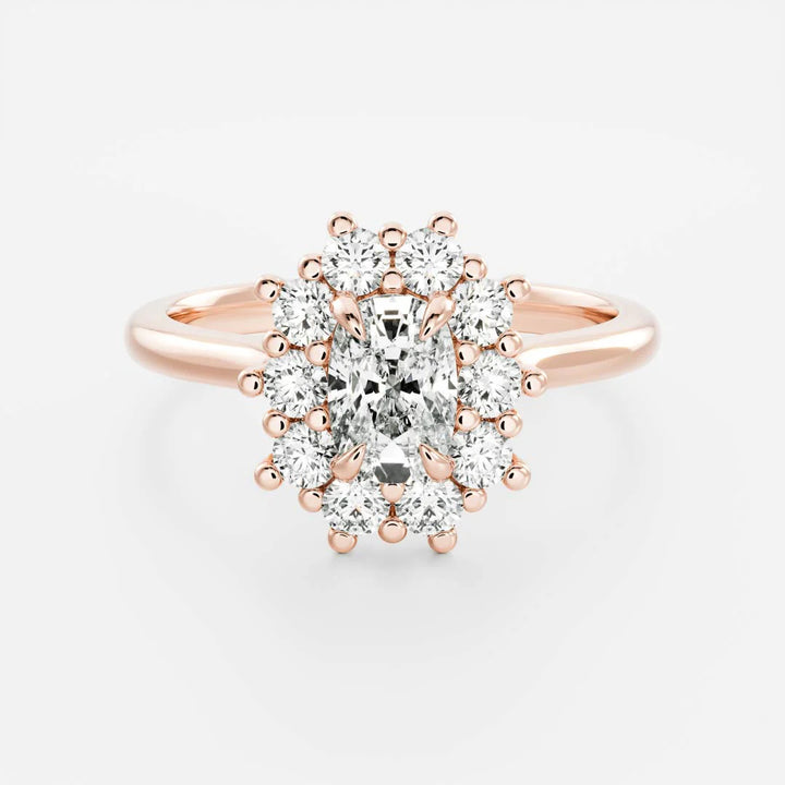 1.0ct Elongated Cushion Cut Halo Cathedral Diamond Engagement Ring