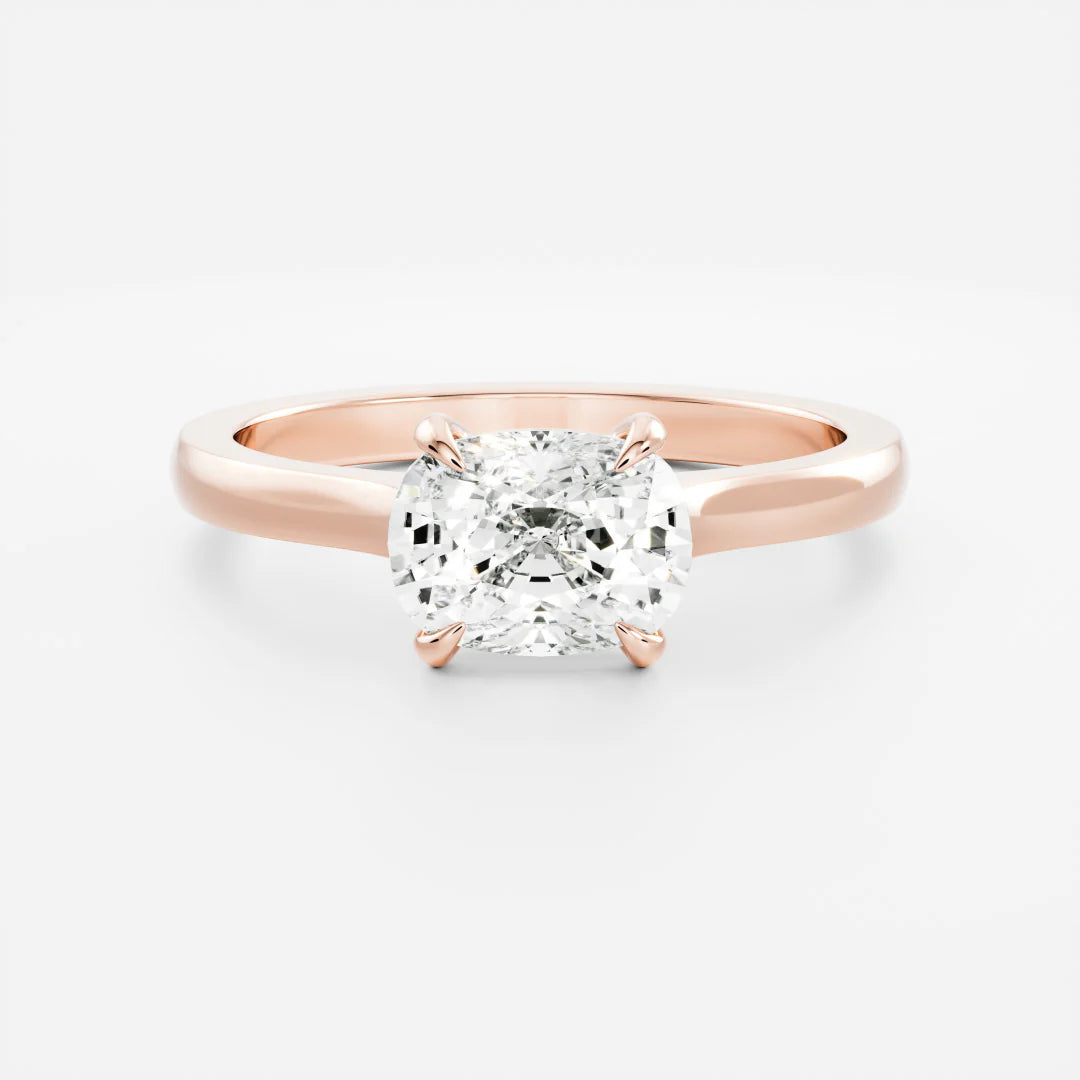 1.0ct Elongated Cushion East West Cut Cathedral Solitaire Band Unique Engagement Ring